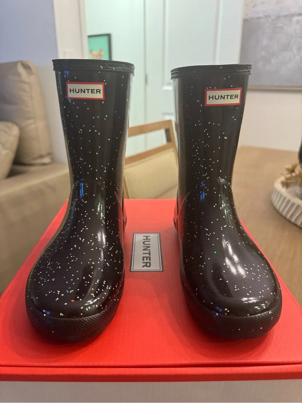Hunter Black Sparkle Kids Rain Boots